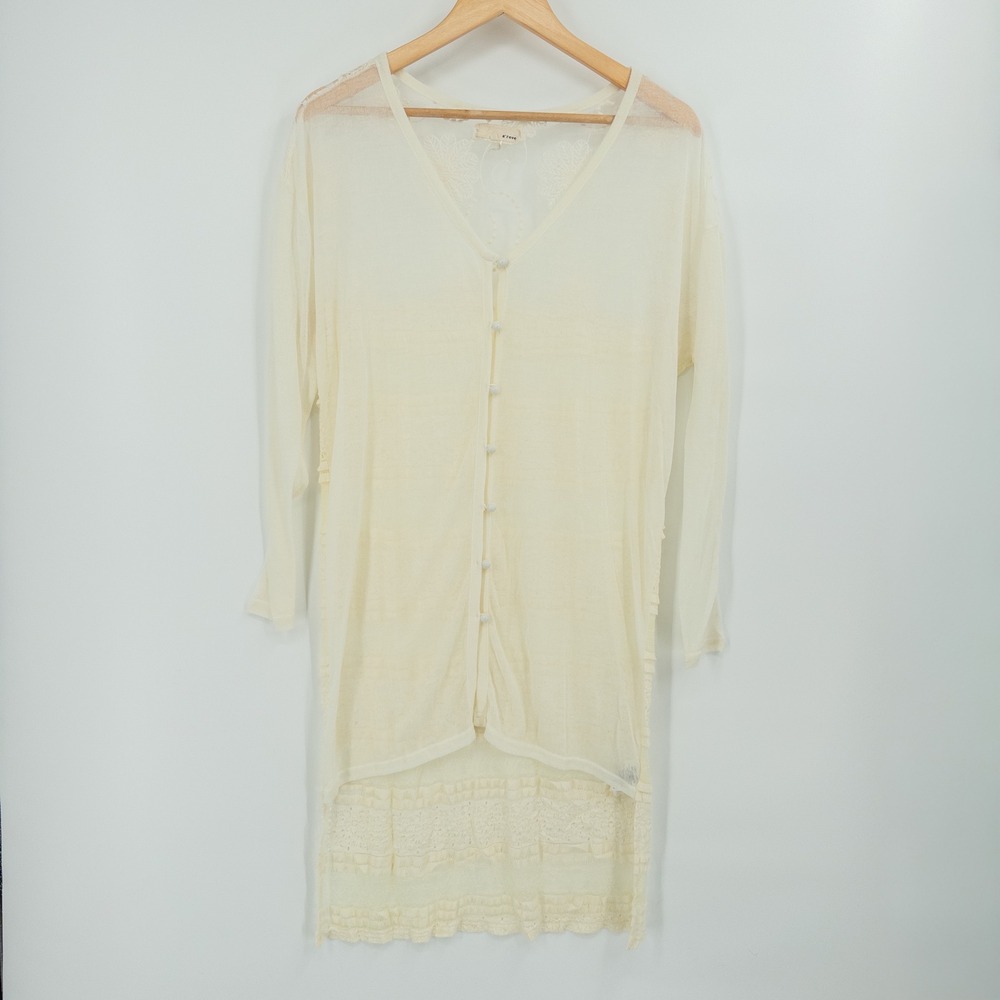 Sheer‎ Lace Longline Duster Cardigan Womens M Cream Retro Romantic Boho Feminine